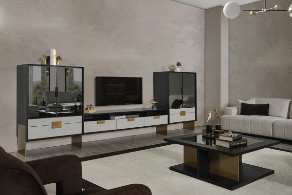 TV pohištvo s vitrinami, dnevna soba set, novo, belo, 3 kosi.