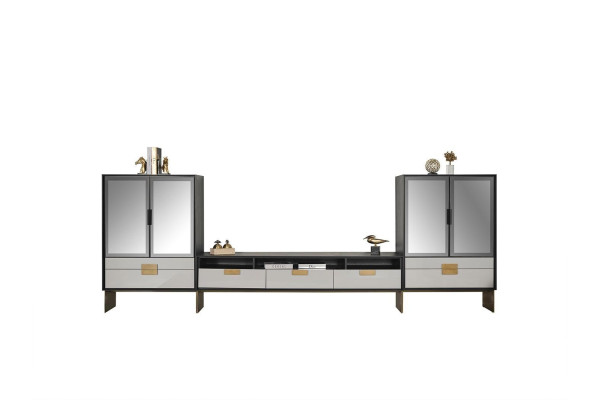 TV pohištvo s vitrinami, dnevna soba set, novo, belo, 3 kosi.