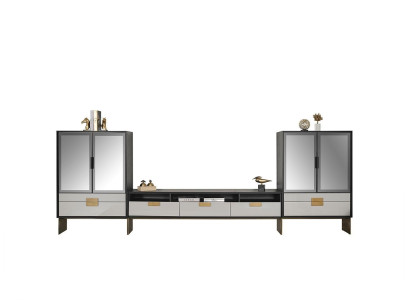 TV pohištvo s vitrinami, dnevna soba set, novo, belo, 3 kosi.