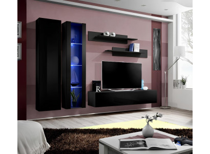 5-delni komplet pohištva za dnevno sobo. Modern dizajn stenske enote s TV stojalom in policami
