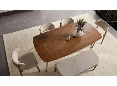 Eleganten set, ki vključuje jedilno mizo in 4 stole + klop v bež barvi