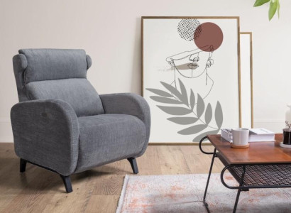 Siv kavčarski stol s luksuznim naslonjalom za noge