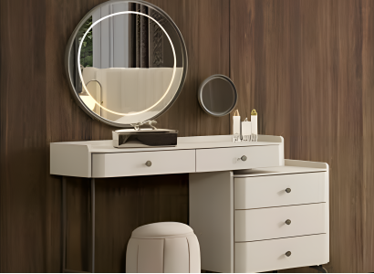 Eleganten bel kozmetični miza za spalnico