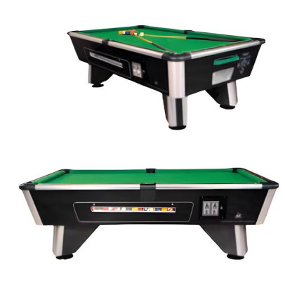 Črno leseno biljardno mizo z aluminijastim okvirjem in LED osvetlitvijo