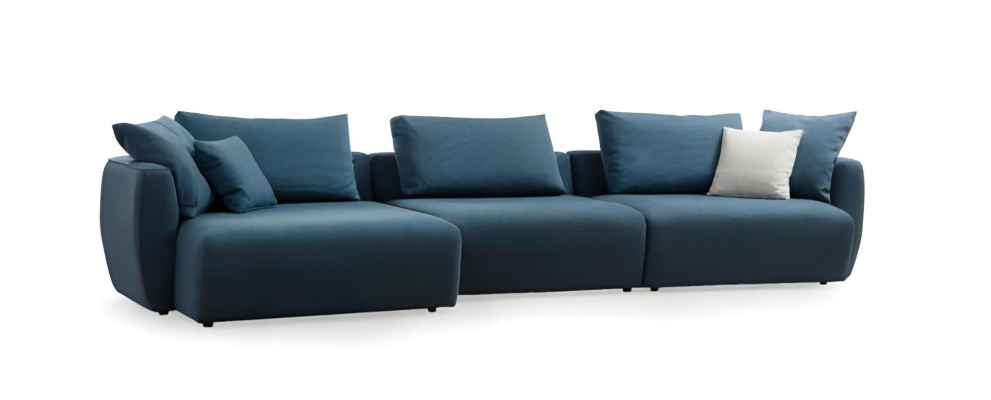 Luksuzni moderan modri L oblikovan kotni kavč za dnevno sobo