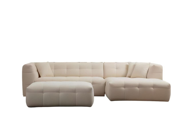 Eleganten L oblikovan kotni kavč s sodobnim 2-delni puf kompletom