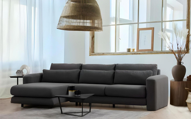 Sodobna L oblika črna sedežna garnitura za dnevno sobo