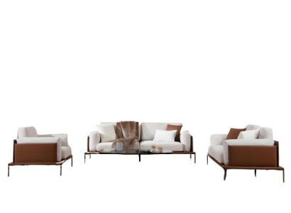 Eleganten 3-sedežni kavč v beli-rjavi tkanini