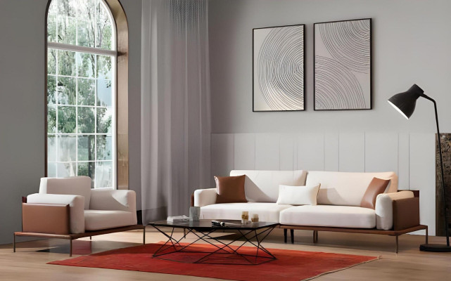 Eleganten 3-sedežni kavč v beli-rjavi tkanini