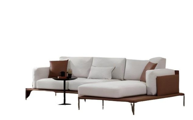 Bela-rjava L oblika zasnova kavča za sodobno dnevno sobo