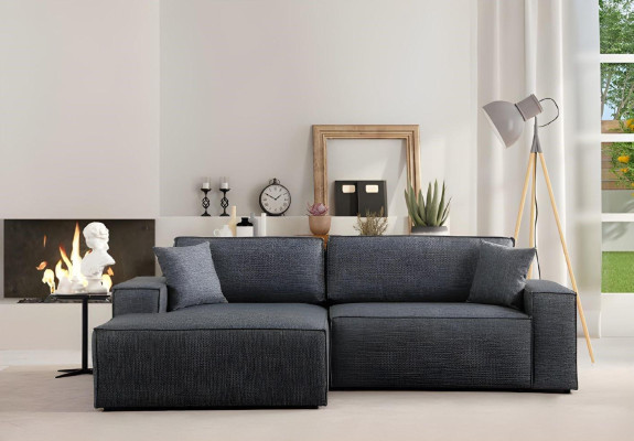 Bela tkaninska kotna sedežna garnitura stil L za dnevno sobo