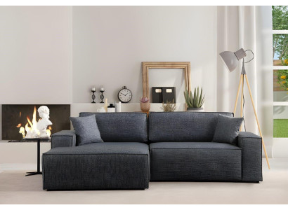 Bela tkaninska kotna sedežna garnitura stil L za dnevno sobo