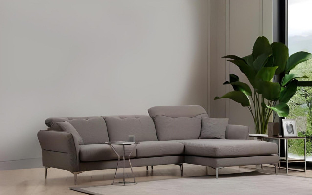 Sivobeli oblikovan kotni kavč za dnevno sobo s stolom