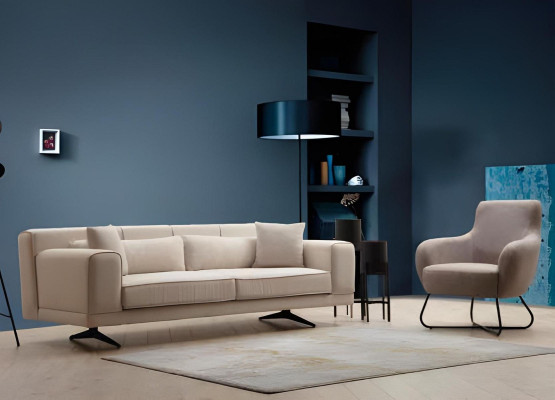 Sivobeli kavč za dnevno sobo, oblikovalska stolica 2x 3 sedeža