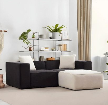 Bela in črna tkanina kavč, razkošen 4-sedežni kavč z dvodelnim otomanu