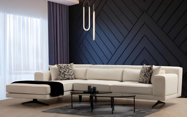 Luksuzna bela U oblike zasnova kavča za dnevno sobo