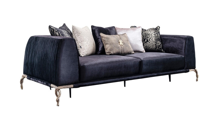 7-delni komplet pohištva za dnevno sobo z kavčem, lampo, ogledalom in pufom