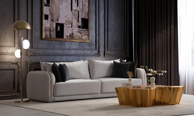 Sodobna 3-sedežna kavč s elegantnim dizajnom za dnevno sobo