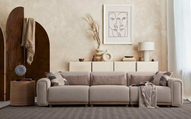 3-sedežni blazinjeni kavč Bež Dnevna soba Počitek Nov