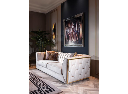 Eleganten moderan luksuzni 3-sedežni kavč, leseno pohištvo, nova oblazinjena tkanina