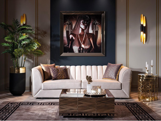 Eleganten moderan luksuzni 3-sedežni kavč, leseno pohištvo, nova oblazinjena tkanina