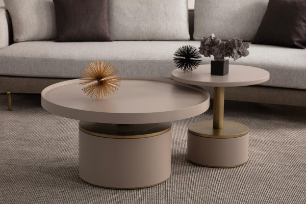 Luksuzna okrogla lesena miza za kavo komplet za dnevno sobo