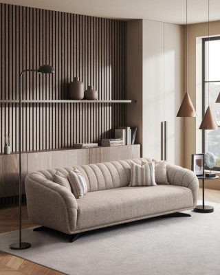 Sodobna siva tkaninska 3-sedežna kavča