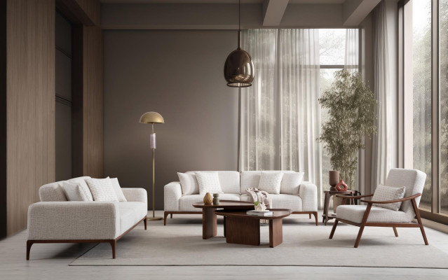 3+3+1 sedežna garnitura s usnjenim naslanjačem