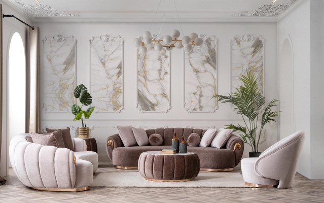 Popolnoma moderna tkaninska sedežna garnitura 3+3+1 za dnevno sobo