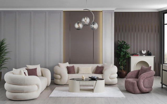 3-sedežni kavč in stol komplet v beli barvi 3 kosi nov dizajn za dnevno sobo