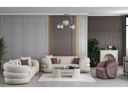 3-sedežni kavč in stol komplet v beli barvi 3 kosi nov dizajn za dnevno sobo