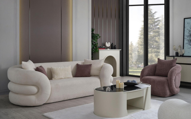 3-sedežni kavč in stol komplet v beli barvi 3 kosi nov dizajn za dnevno sobo