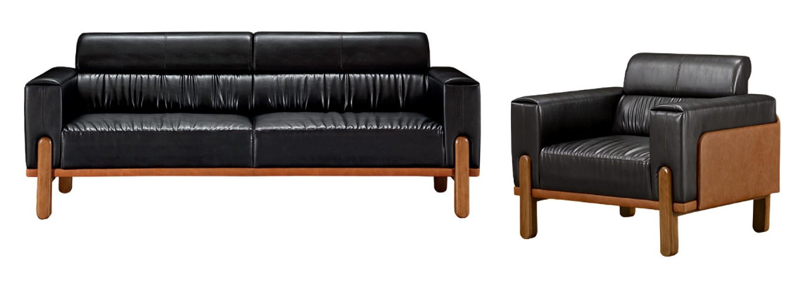 Dizajnerski komplet kavčev za dnevno sobo z oblazinjeno usnjeno naslonjalo 2 kosa