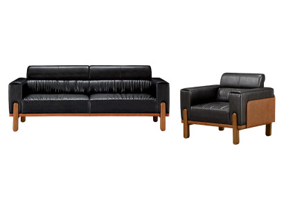 Dizajnerski komplet kavčev za dnevno sobo z oblazinjeno usnjeno naslonjalo 2 kosa