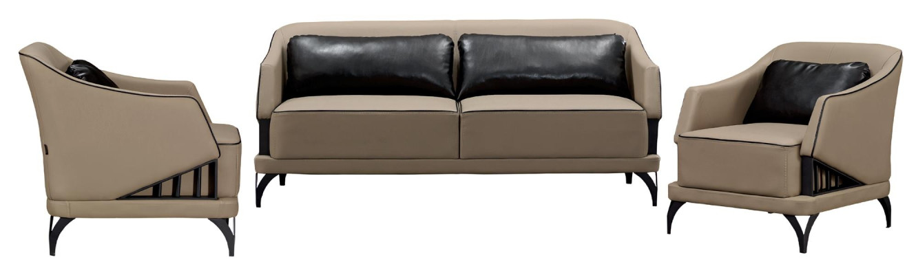 Komplet za dnevno sobo 3+1+1 z mehko obdelavo in leseno mizo 3 kosi