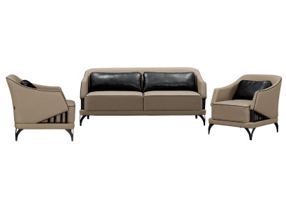 Komplet za dnevno sobo 3+1+1 z mehko obdelavo in leseno mizo 3 kosi