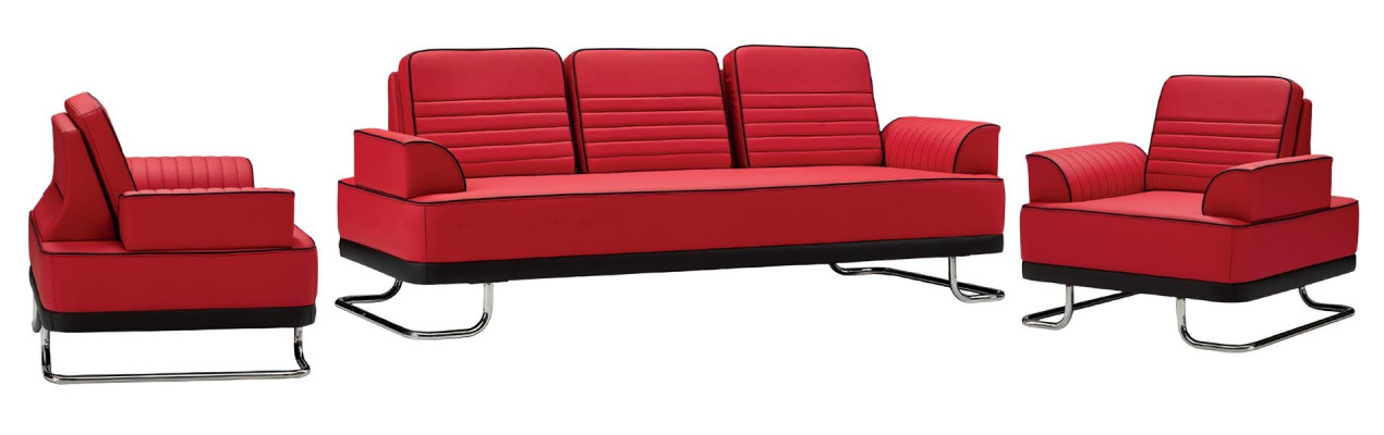 Komplet 3-delnega kavča 3+1+1 iz usnja za estetsko dovršeno dnevno sobo