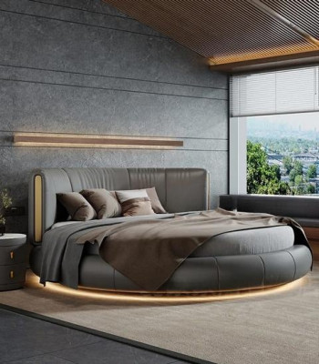 Postelja v modernem sivo-bež dizajnu, ekskluzivno za spalnico