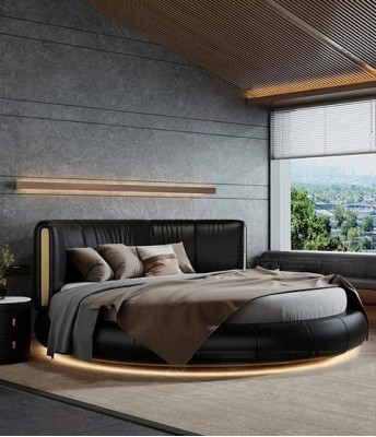 Postelja v modernem sivo-bež dizajnu, ekskluzivno za spalnico