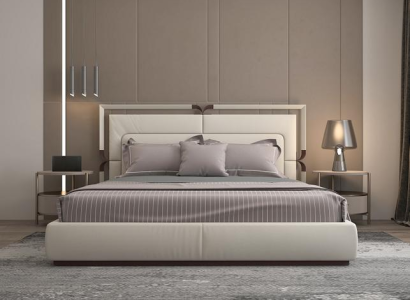 Pat modern luksuz v bež z rjavimi poudarki in elegantno glavo postelje