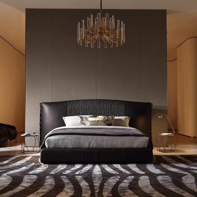 Moderna črna postelja, oblazinjena, luksuzna, ekskluzivna