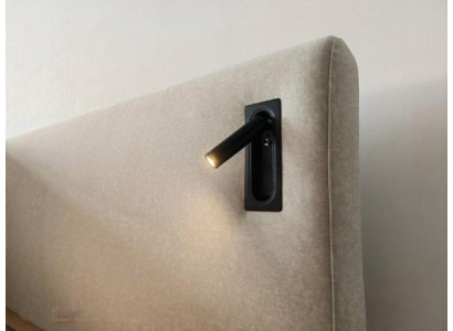 Moderna postelja v bež barvi z LED osvetlitvijo in luksuznim oblazinjenjem