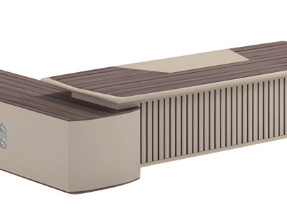 Moderno bež pisalno mizo z lesnim učinkom in veliko površino