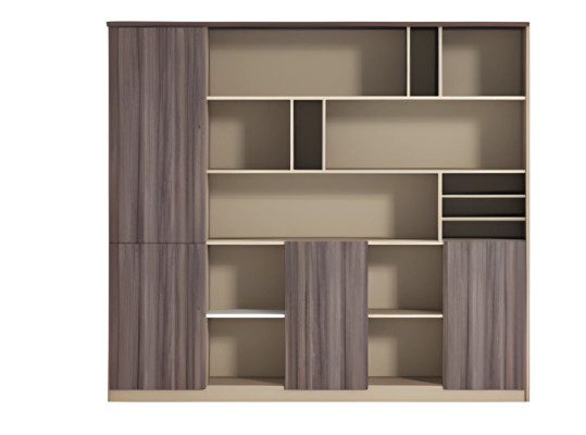 Moderno pisalno mizo v bež in rjavi barvi z lesnim učinkom, odprto, za delovno mesto