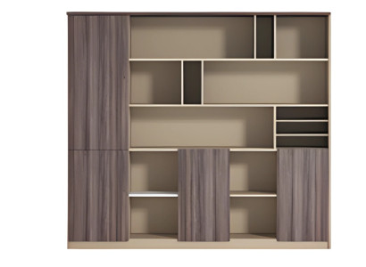 Moderno pisalno mizo v bež in rjavi barvi z lesnim učinkom, odprto, za delovno mesto