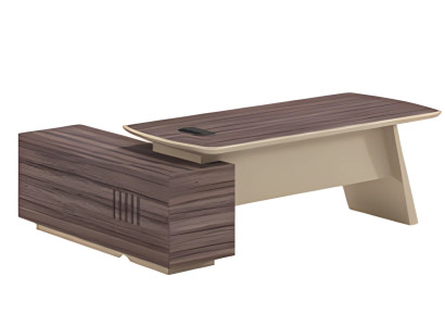 Moderna pisalna miza z videzom hrasta in rjavega lesa, plošča in ena predal