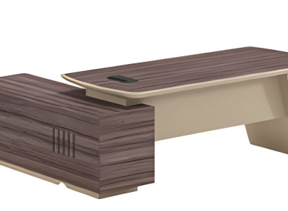 Moderna pisalna miza z videzom hrasta in rjavega lesa, plošča in ena predal