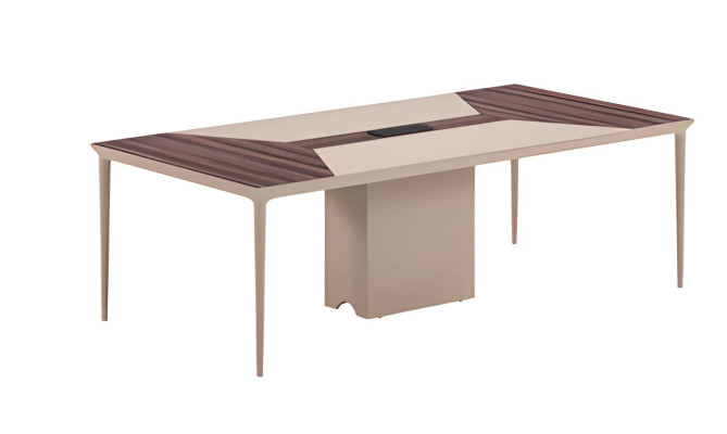 Bež konferenčna miza z leseno strukturo in modernim dizajnom za pisarne in sestanke