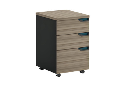 Črna in rjava mobilna omara s 3 predali in kolesi za pisarno