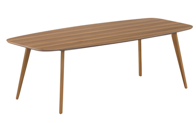 Moderna miza za kavo z shrambo in elegantnimi lesenimi nogami